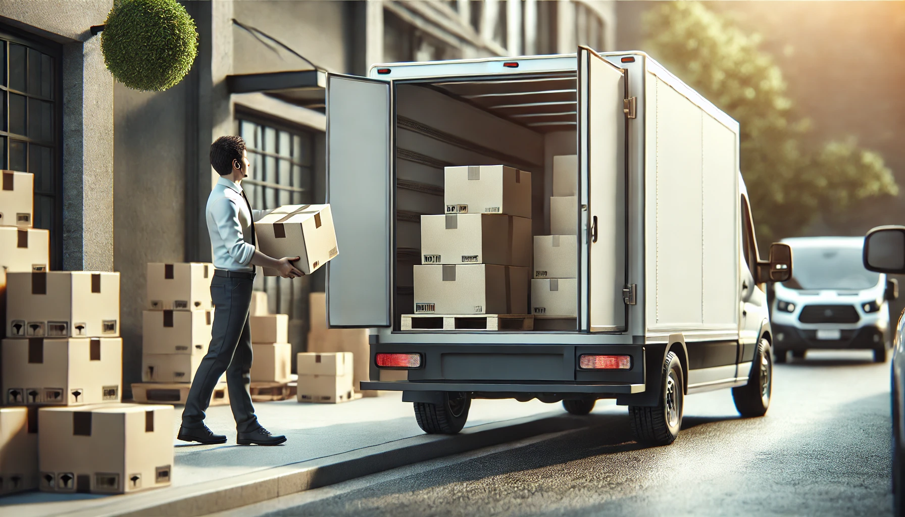 Se muestra unidad descargando paquetería.